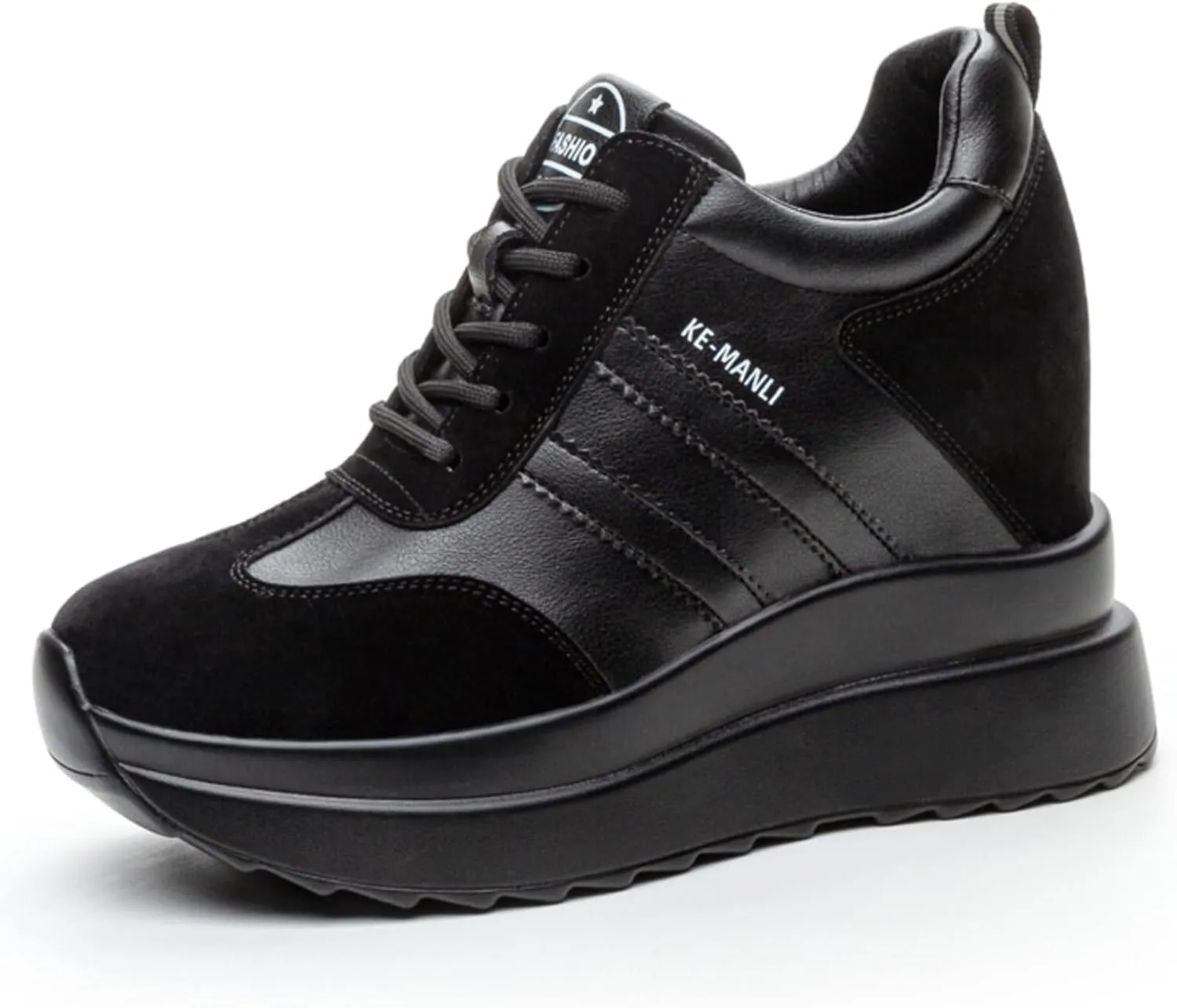 Platform Sneakers for Women - High Hidden Heel Wedge Fashion Leather Chunky Lace up Wedge Tennis Shoes Increasing 3.94 inch