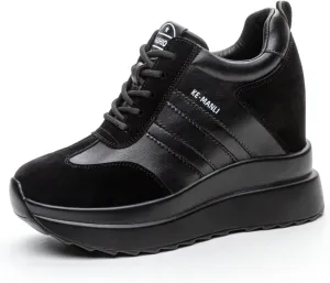 Platform Sneakers for Women - High Hidden Heel Wedge Fashion Leather Chunky Lace up Wedge Tennis Shoes Increasing 3.94 inch