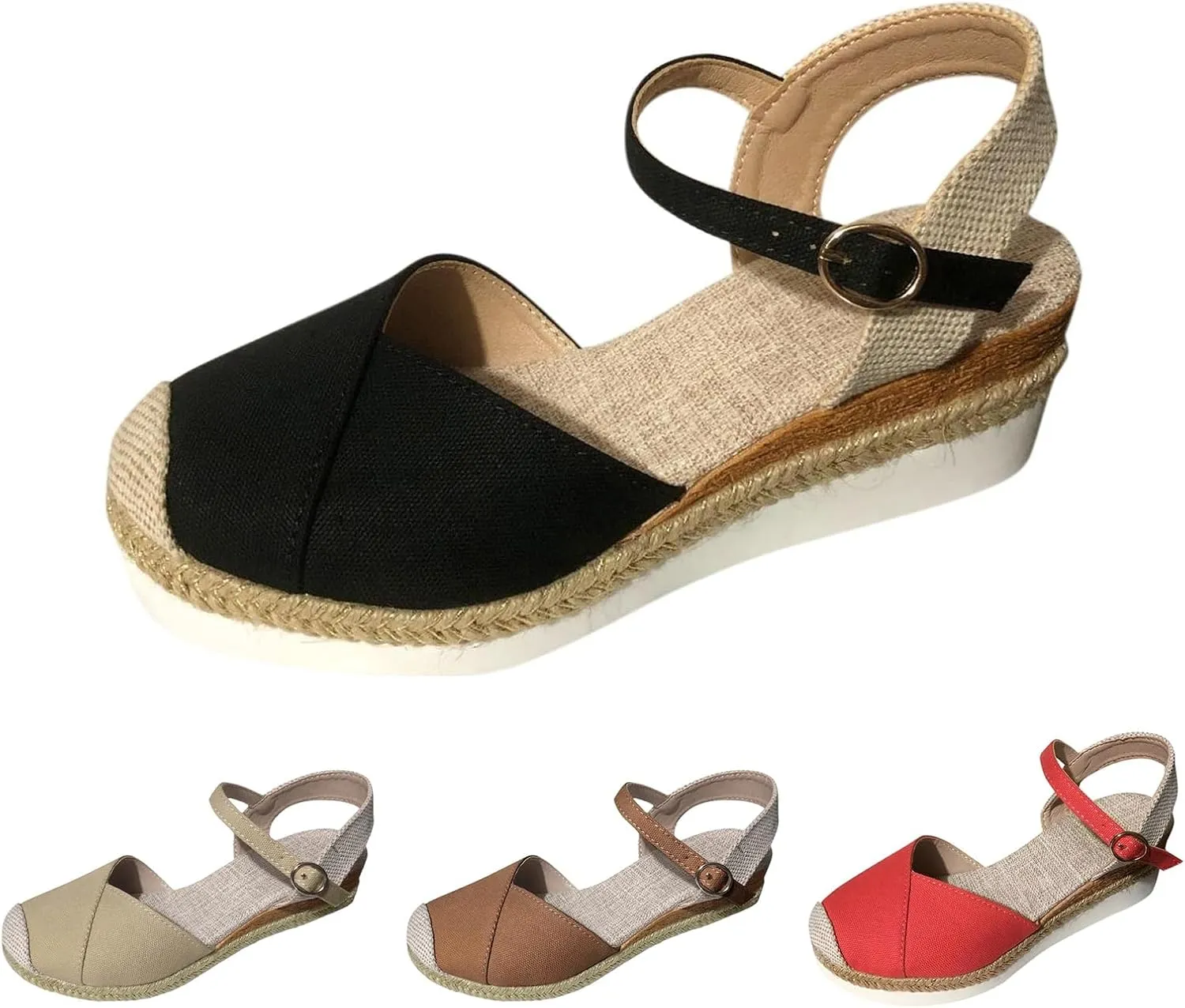 Platform Wedge Sandals for Women Summer Dressy Color Block Ankle Strap Closed Toe Espadrille Wedge Sandals Casual Beach Shoes