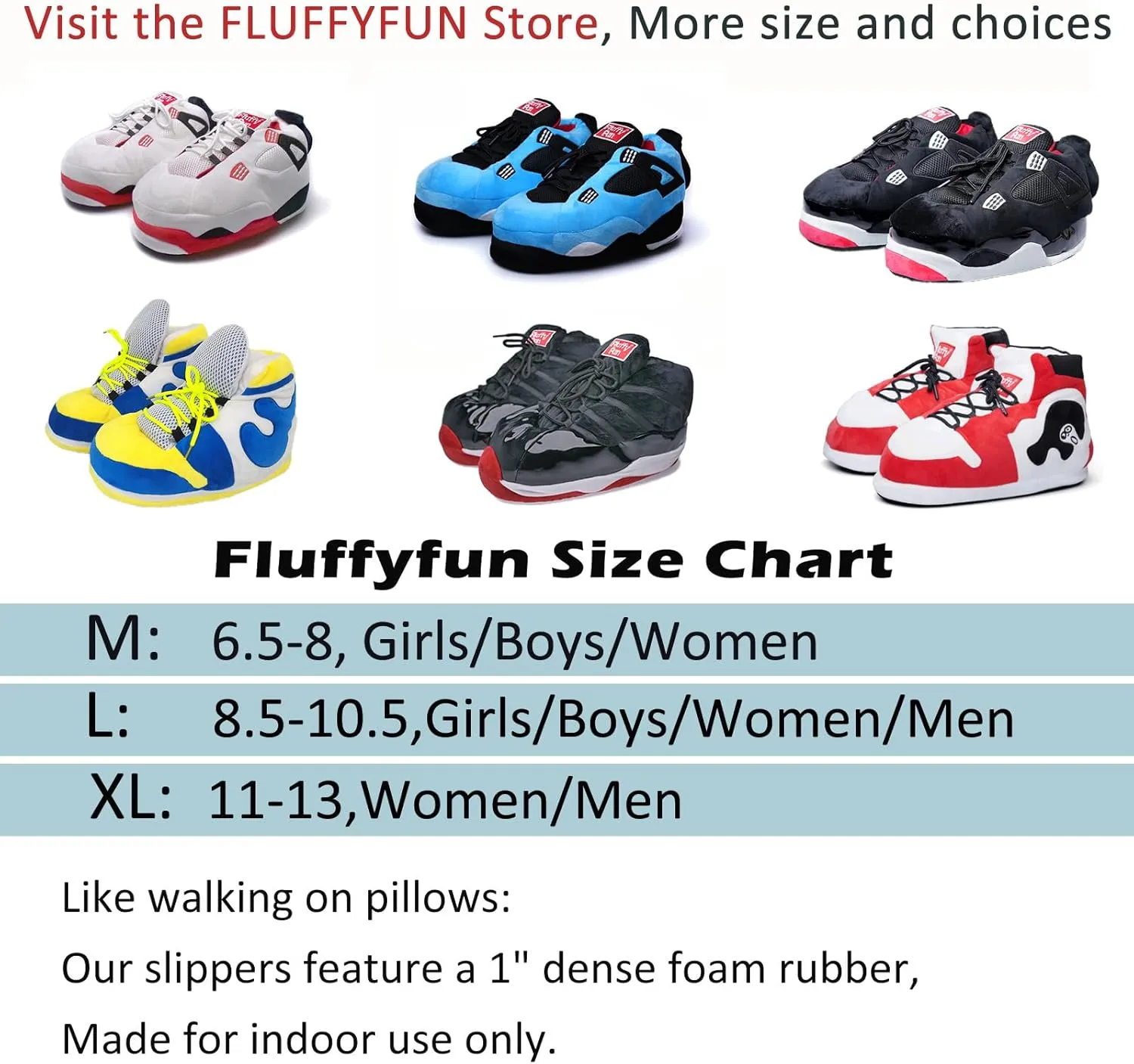 Plush Sneaker Slippers Men/Women M/L/XL(6.5-13)