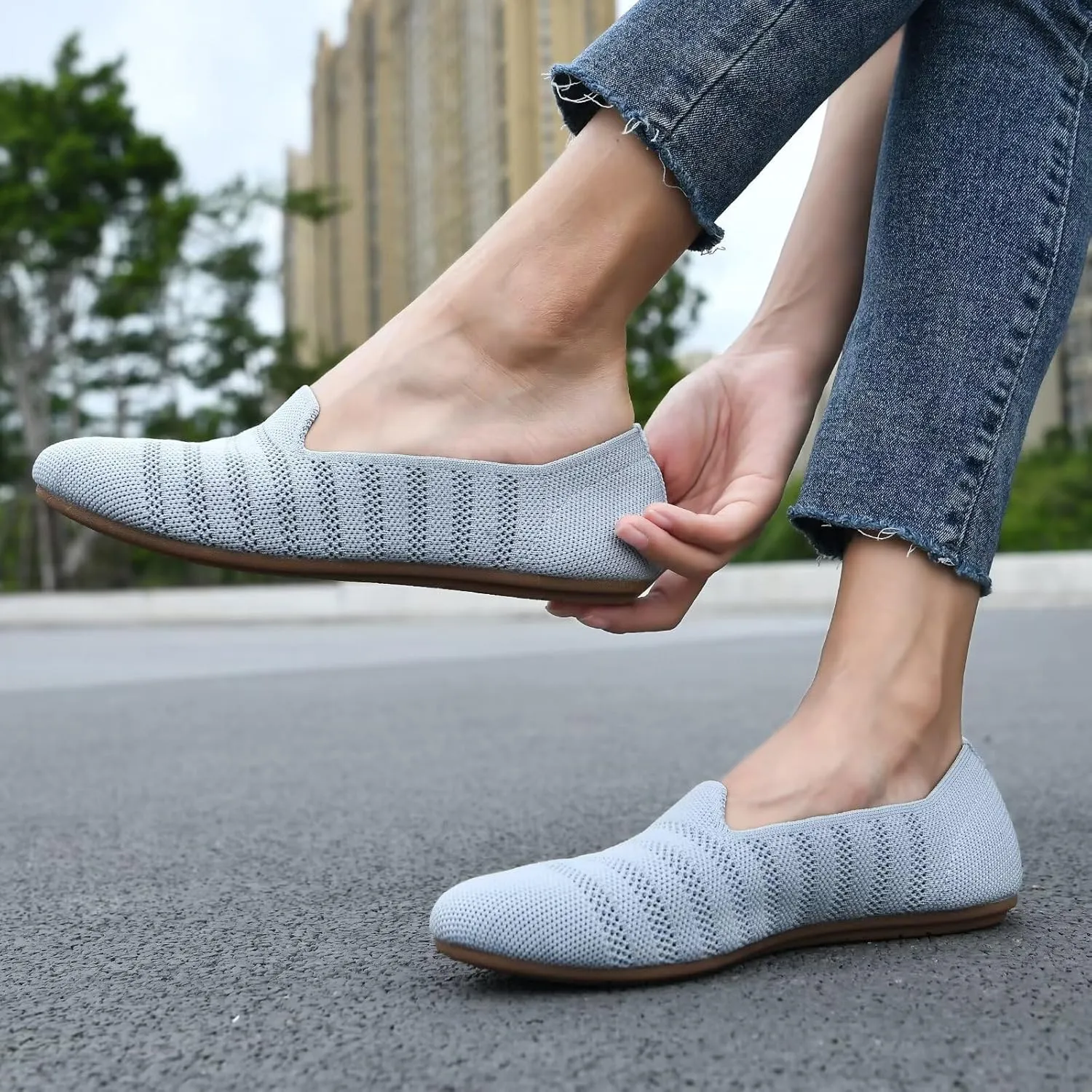 poemlady Women’s Ballet Flat Dress Knit Round Toe Slip On Ballerina Walking Shoes for Womam Casual Comfort Soft