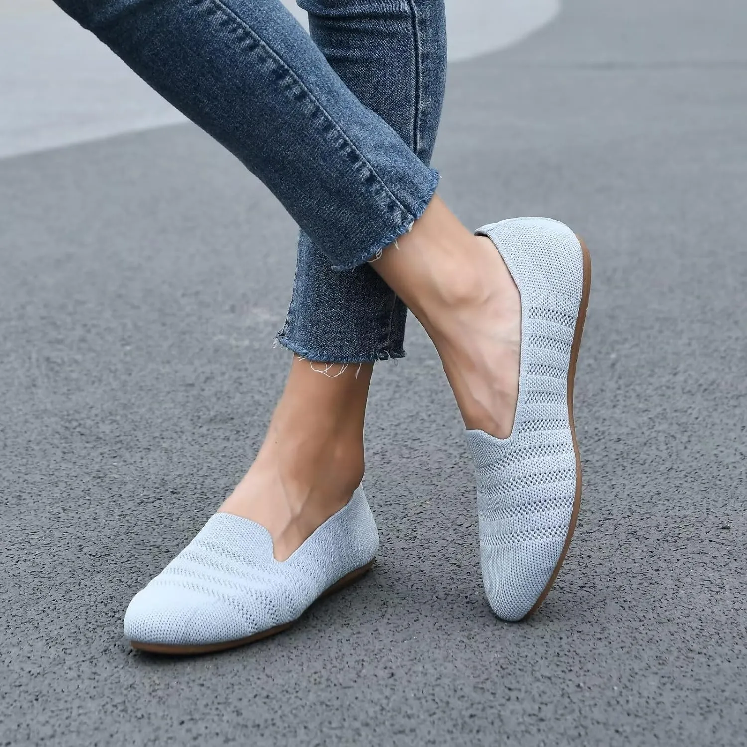poemlady Women’s Ballet Flat Dress Knit Round Toe Slip On Ballerina Walking Shoes for Womam Casual Comfort Soft