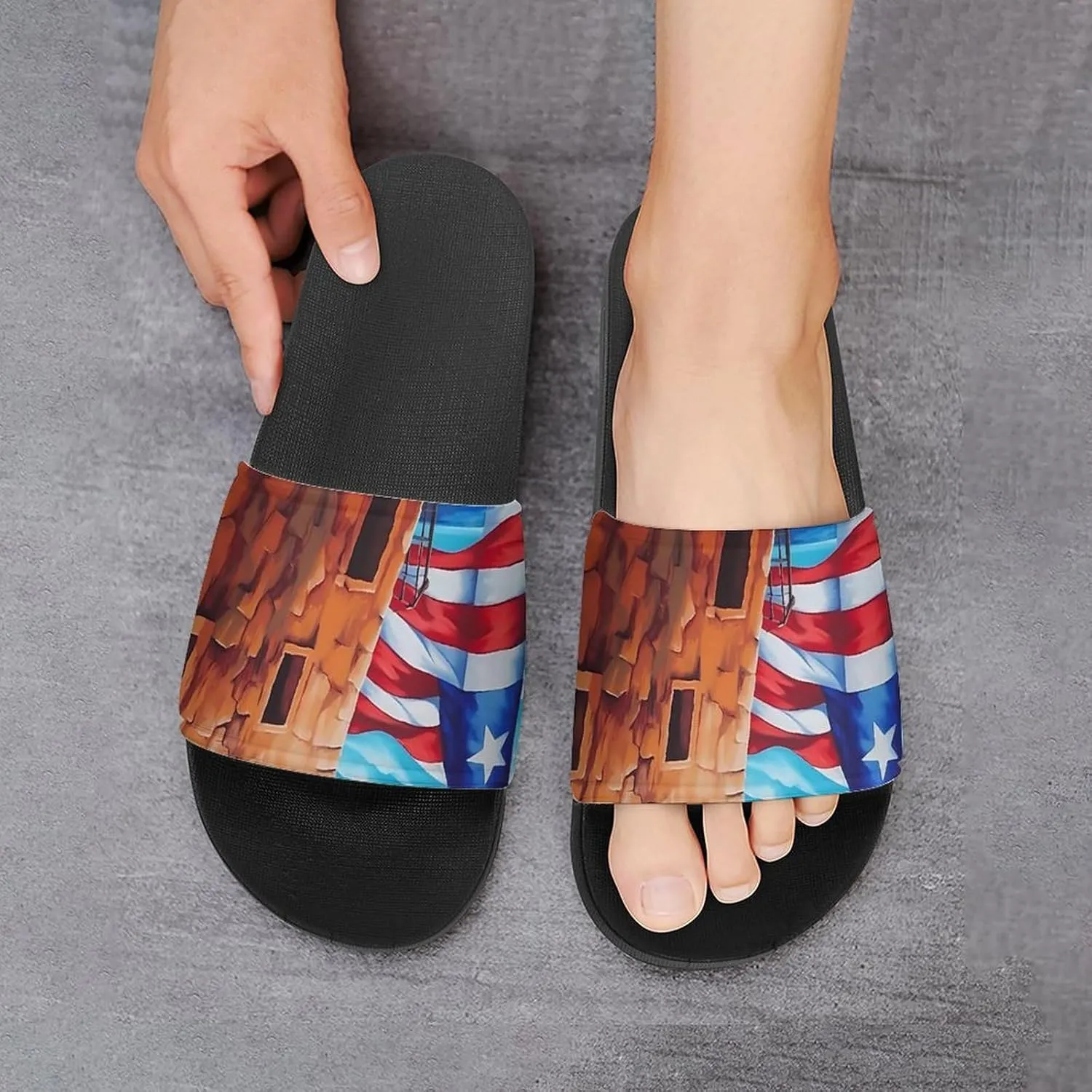 PR State Coastal Flag Men's Slide Sandal Non Slip Shower Shoes Bathroom Slippers for Pool Beach