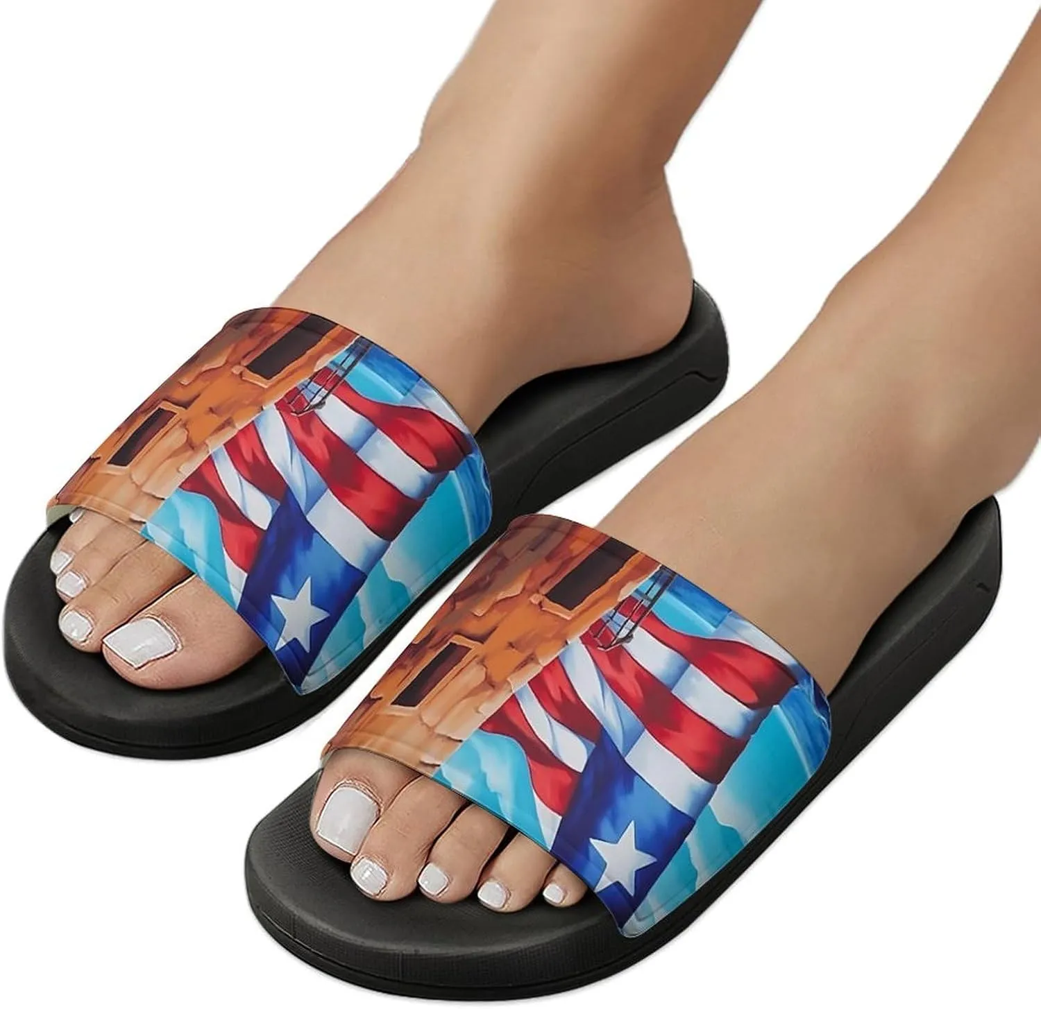 PR State Coastal Flag Men's Slide Sandal Non Slip Shower Shoes Bathroom Slippers for Pool Beach