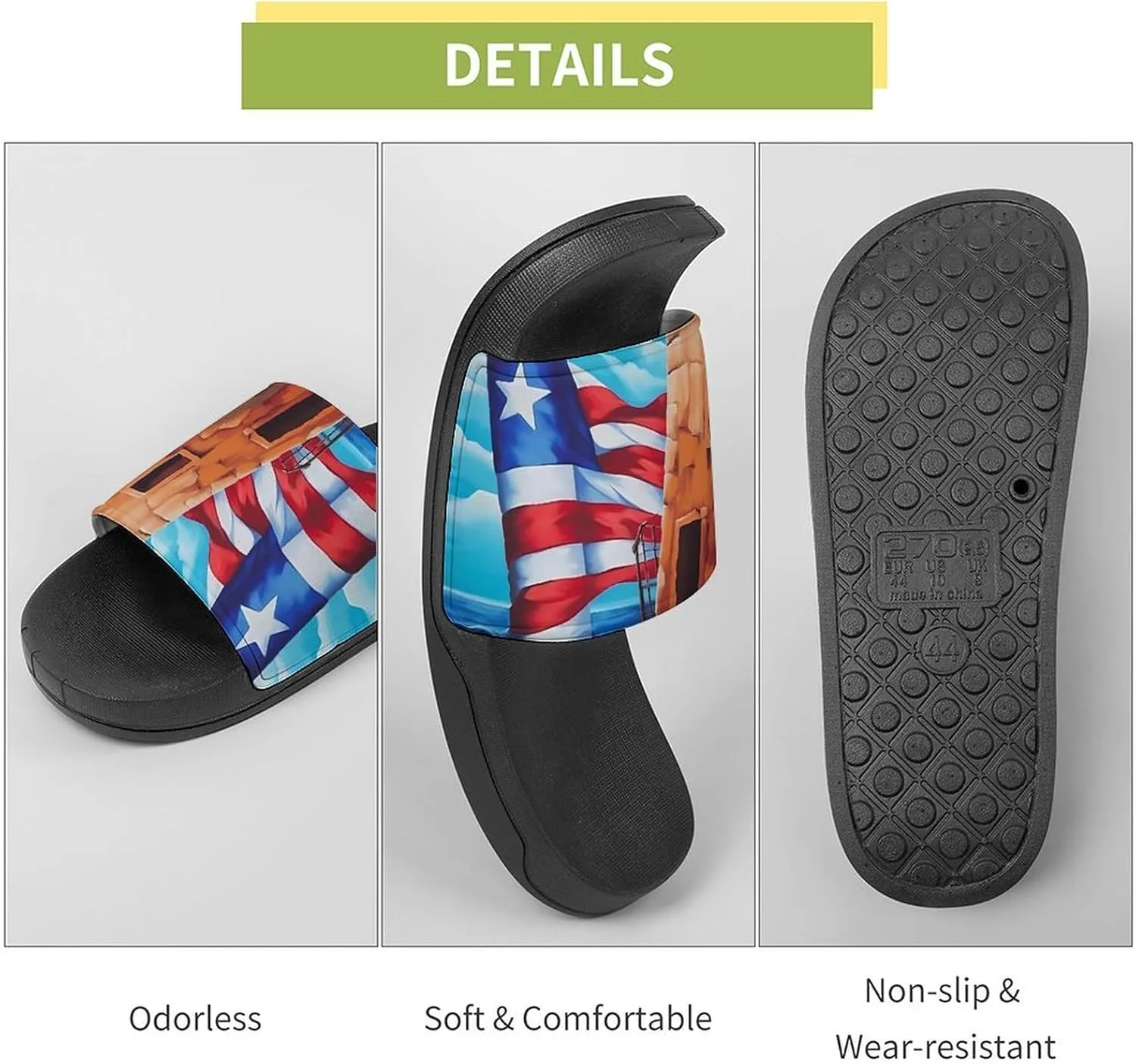 PR State Coastal Flag Men's Slide Sandal Non Slip Shower Shoes Bathroom Slippers for Pool Beach