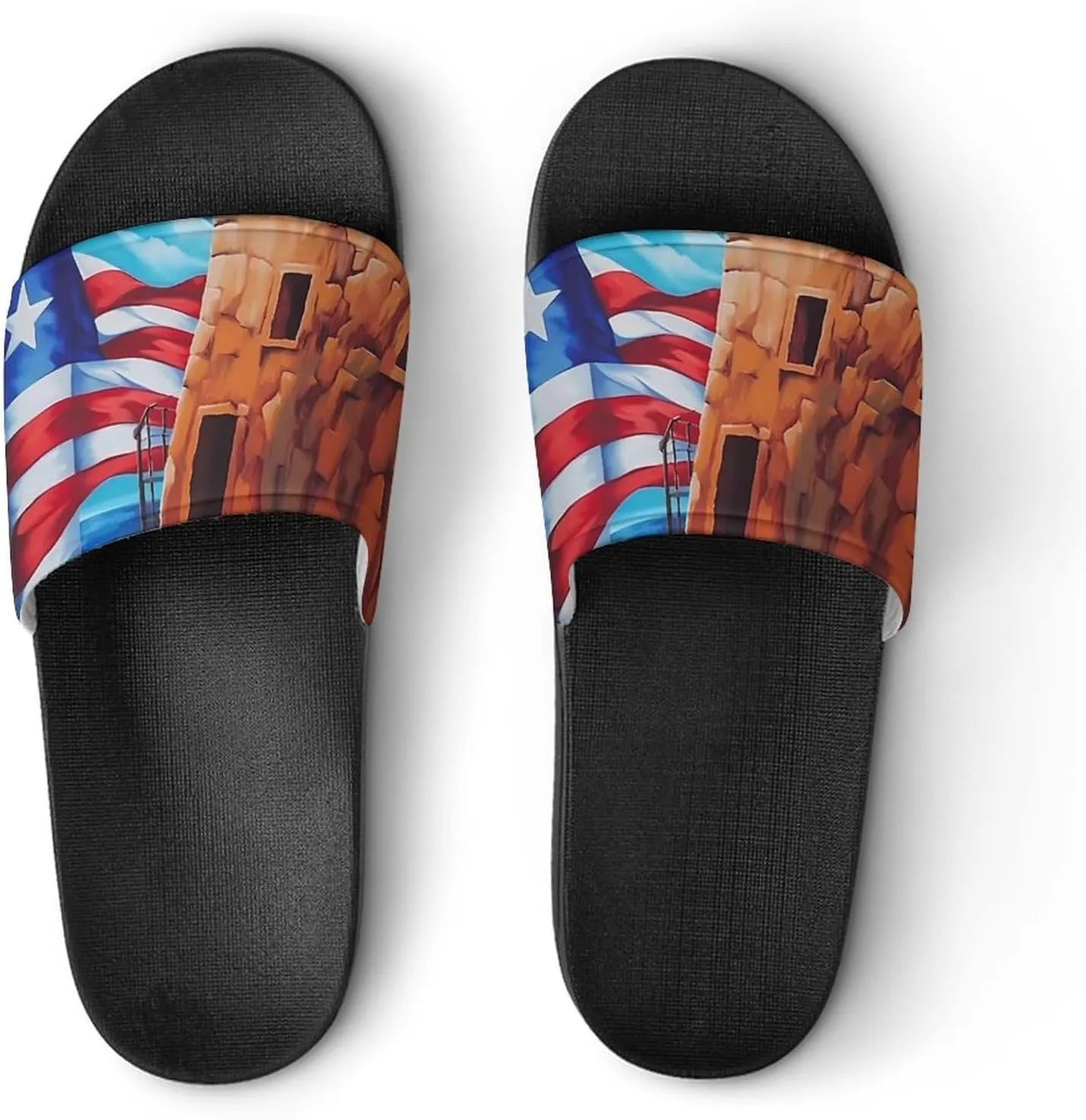 PR State Coastal Flag Men's Slide Sandal Non Slip Shower Shoes Bathroom Slippers for Pool Beach