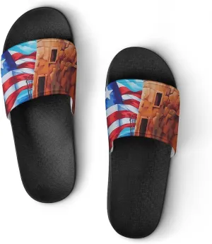 PR State Coastal Flag Men's Slide Sandal Non Slip Shower Shoes Bathroom Slippers for Pool Beach