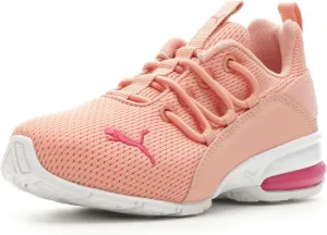PUMA Cross Training Shoes Axelion Mesh Sneaker, 10.5 US Unisex Little Kid, Poppy Pink White-pinktastic
