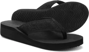 QLEYO Women's Platform Flip Flop with Arch Support, Comfortable Yoga Mat Wedge Flip-Flops, Athletic Walking Thong Slippers for Vacation/Shopping Mall/Wandering/Gathering