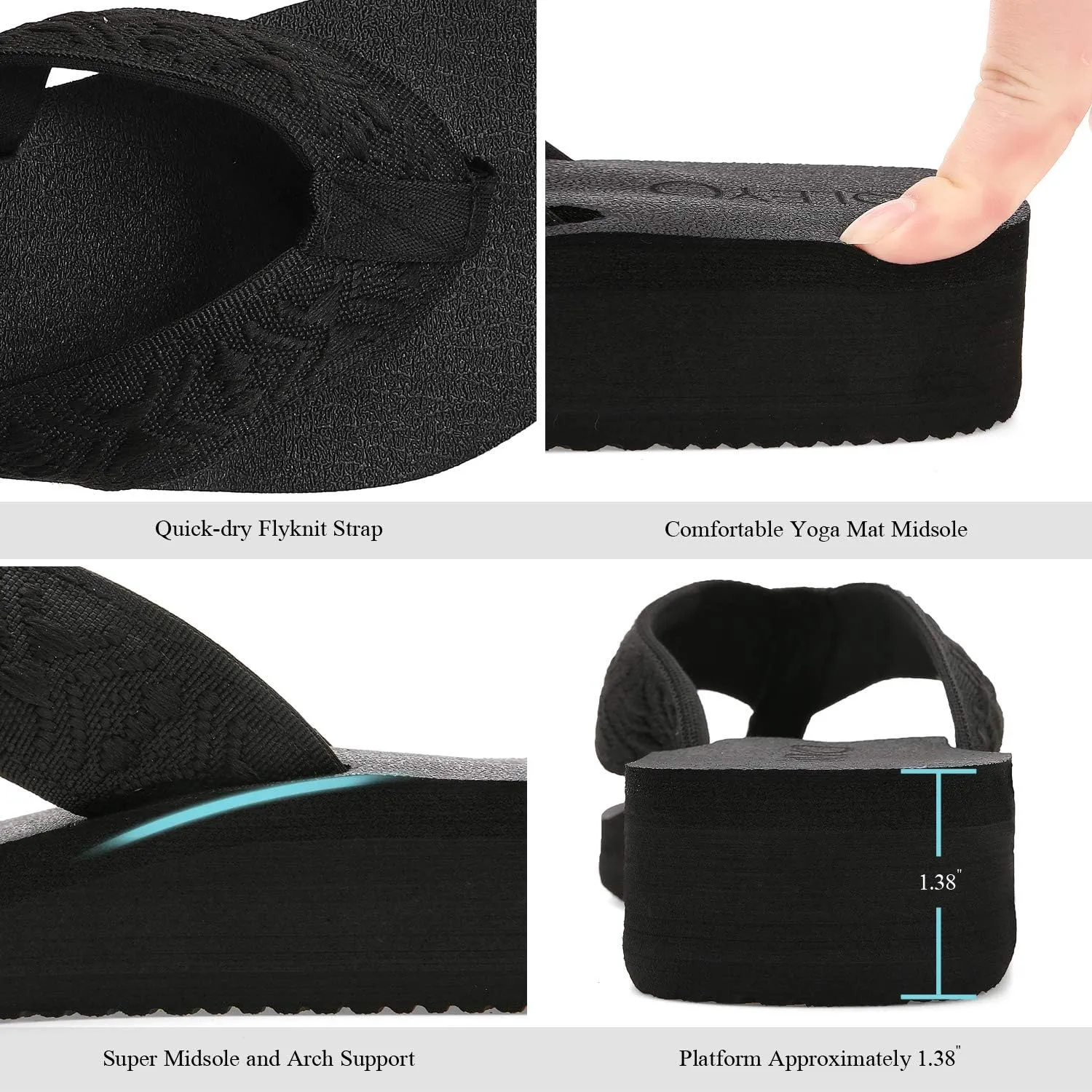 QLEYO Women's Platform Flip Flop with Arch Support, Comfortable Yoga Mat Wedge Flip-Flops, Athletic Walking Thong Slippers for Vacation/Shopping Mall/Wandering/Gathering