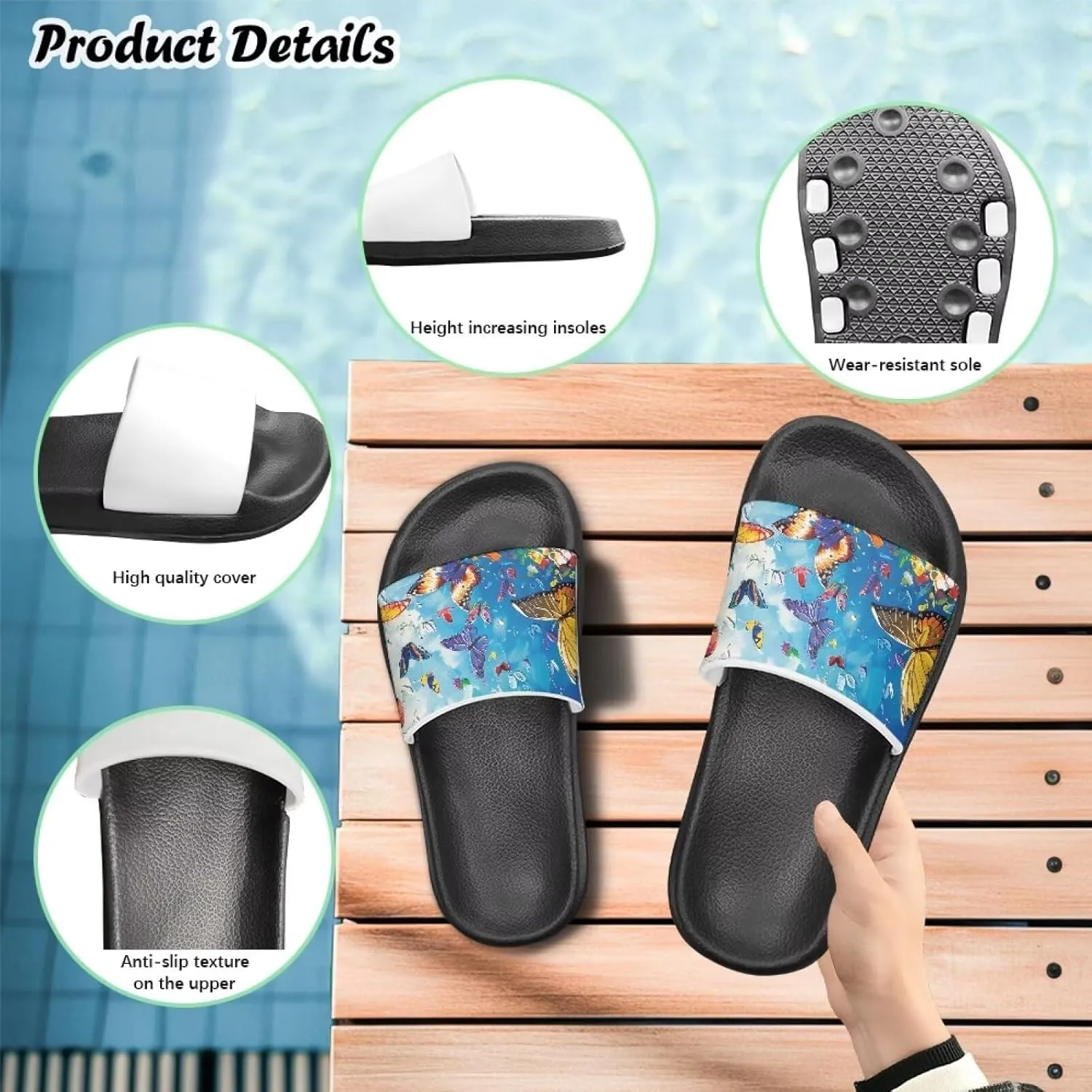 Quick-Dry EVA Kids Sandals Non-Slip Lightweight Slides for Bathroom Pool & Outdoor Play for Little/Big Kids Size 11-3
