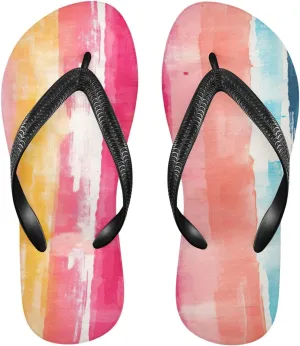 Rainbow Stripe Flip Flop Beach Summer Casual Sandal for Women & Men Shower Shoes M