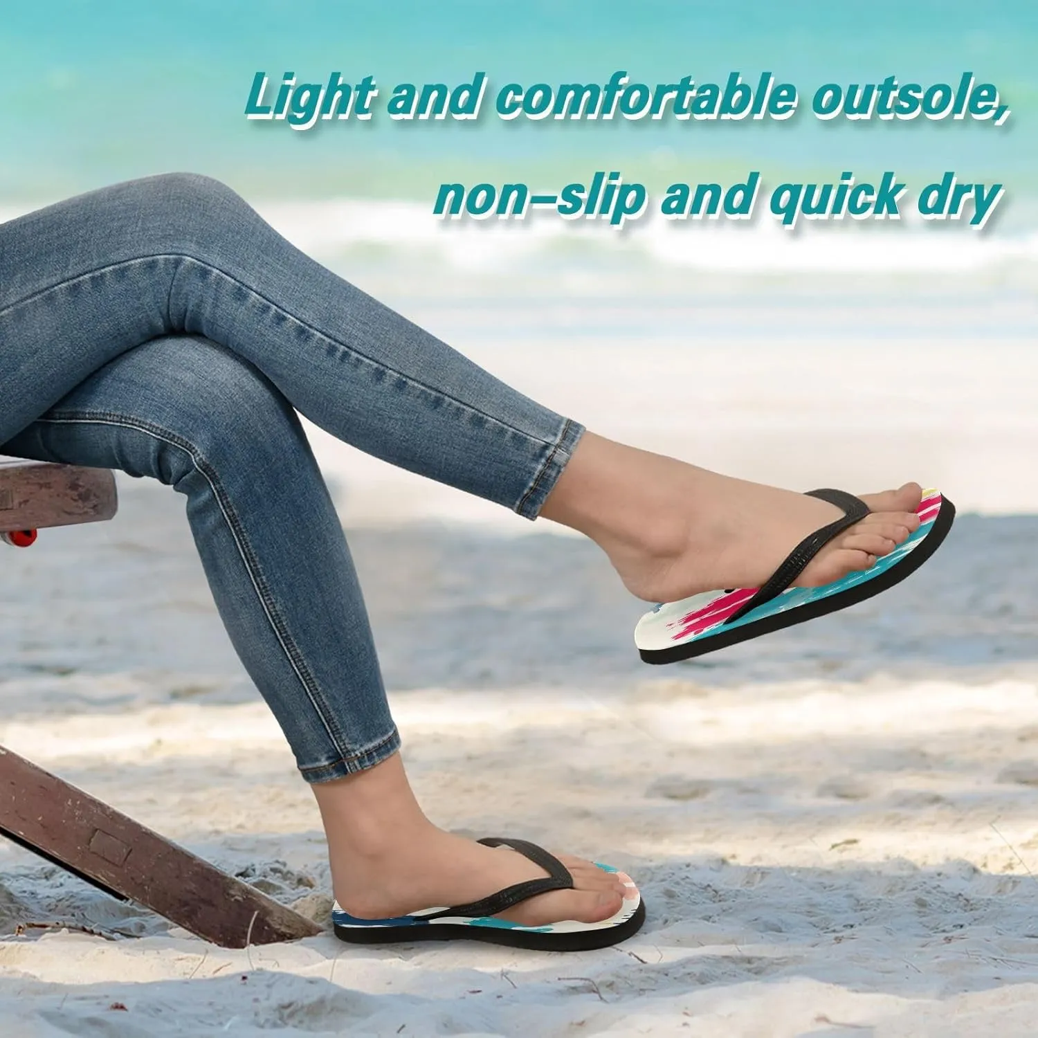 Rainbow Stripe Flip Flop Beach Summer Casual Sandal for Women & Men Shower Shoes XS