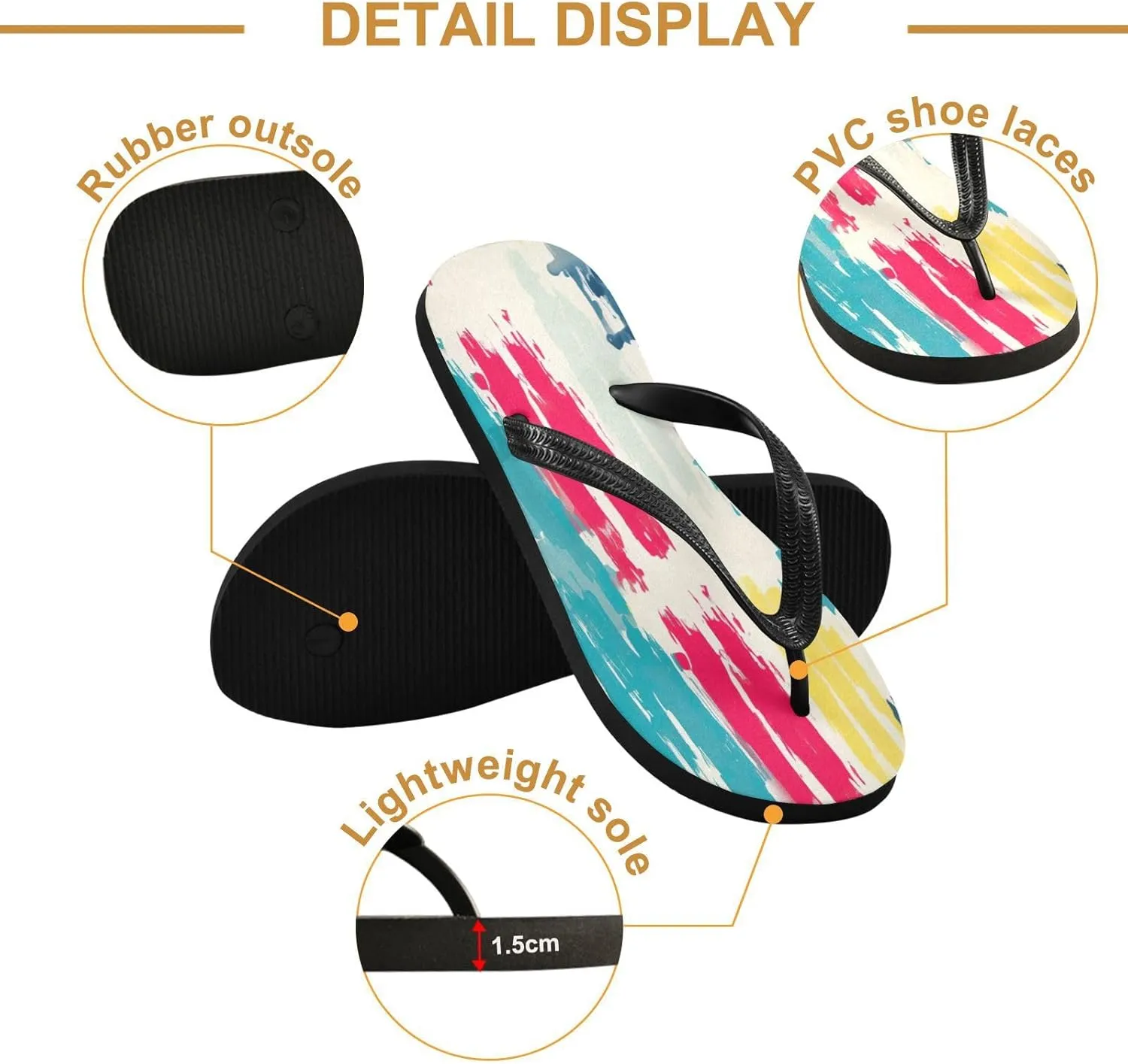 Rainbow Stripe Flip Flop Beach Summer Casual Sandal for Women & Men Shower Shoes XS