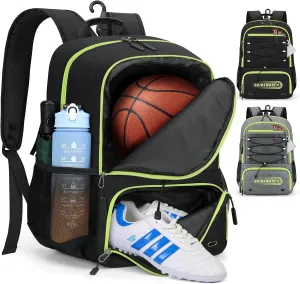 Rainsmore Basketball Bag Backpack with Separate Ball Holder & Shoe Compartment - Water Resistant Sports Equipment Bag for Volleyball, Soccer & Gym