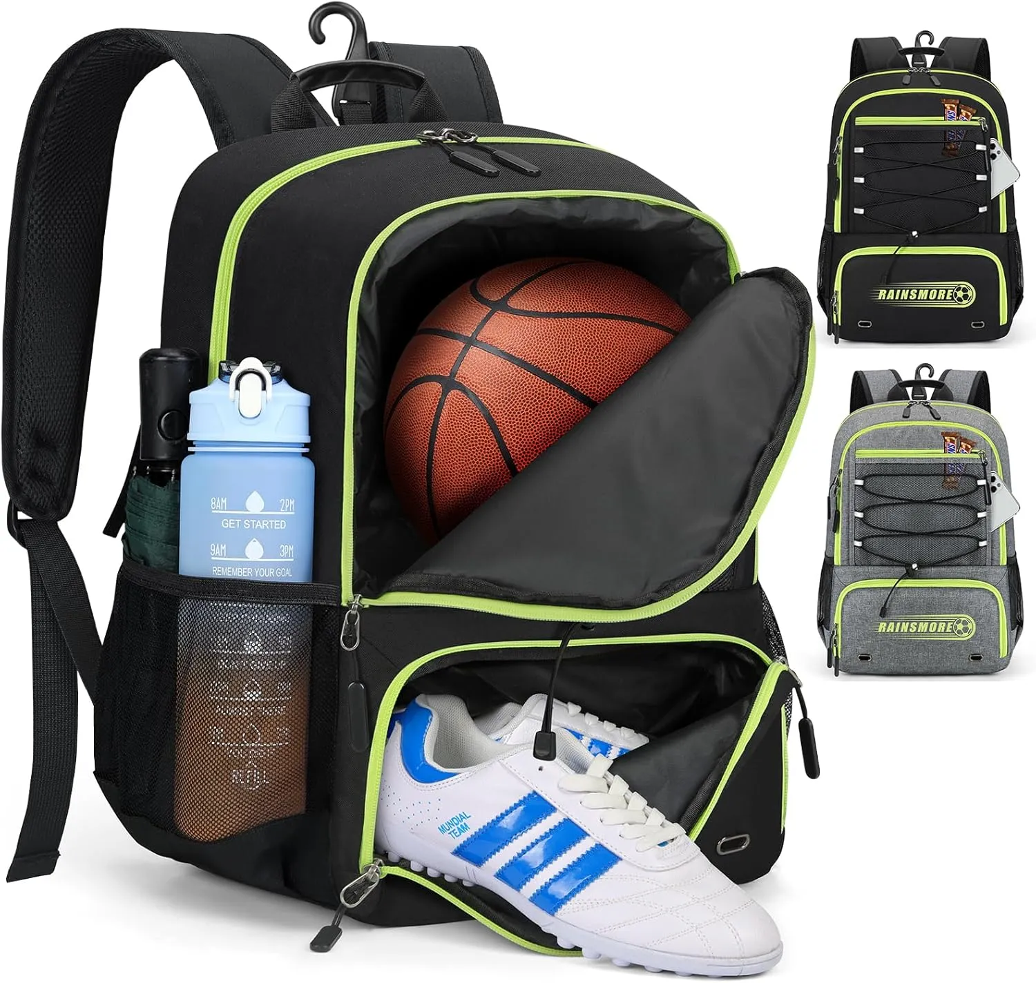 Rainsmore Basketball Bag Backpack with Separate Ball Holder & Shoe Compartment - Water Resistant Sports Equipment Bag for Volleyball, Soccer & Gym