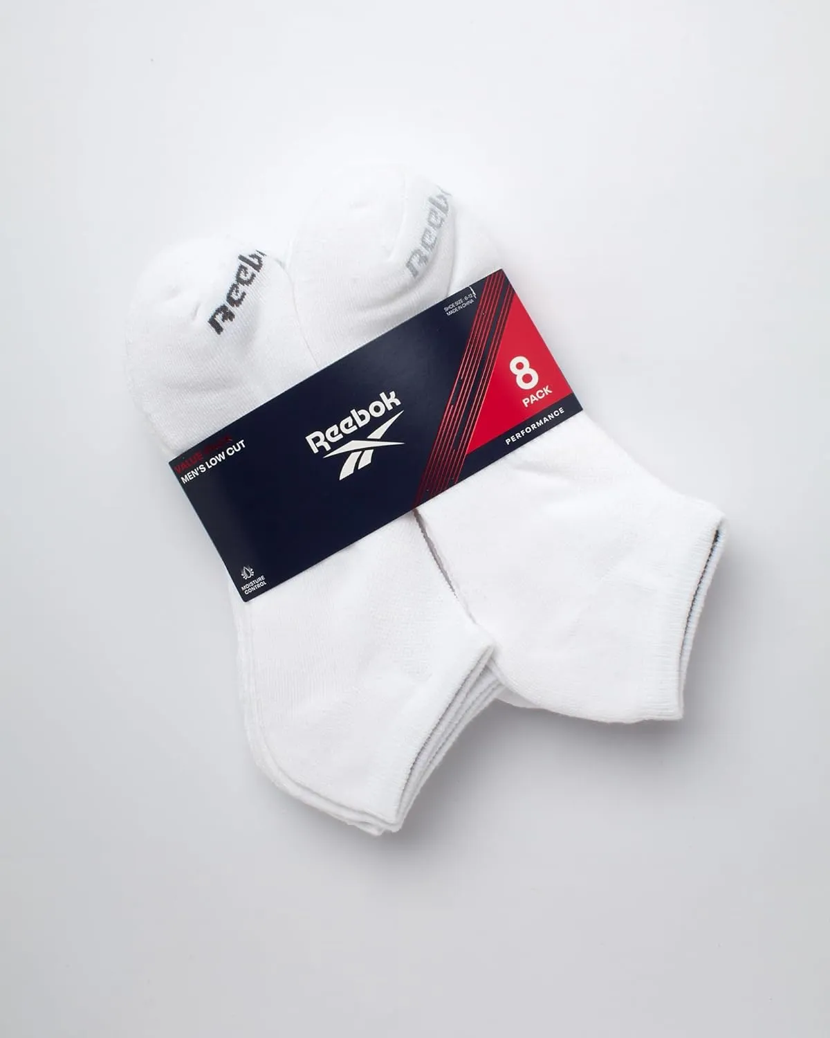 Reebok Mens Low Cut Socks - 8 Pack Stretch Performance Basic No Show - Flat Athletic Socks for Men (Shoe Size 6-12.5)