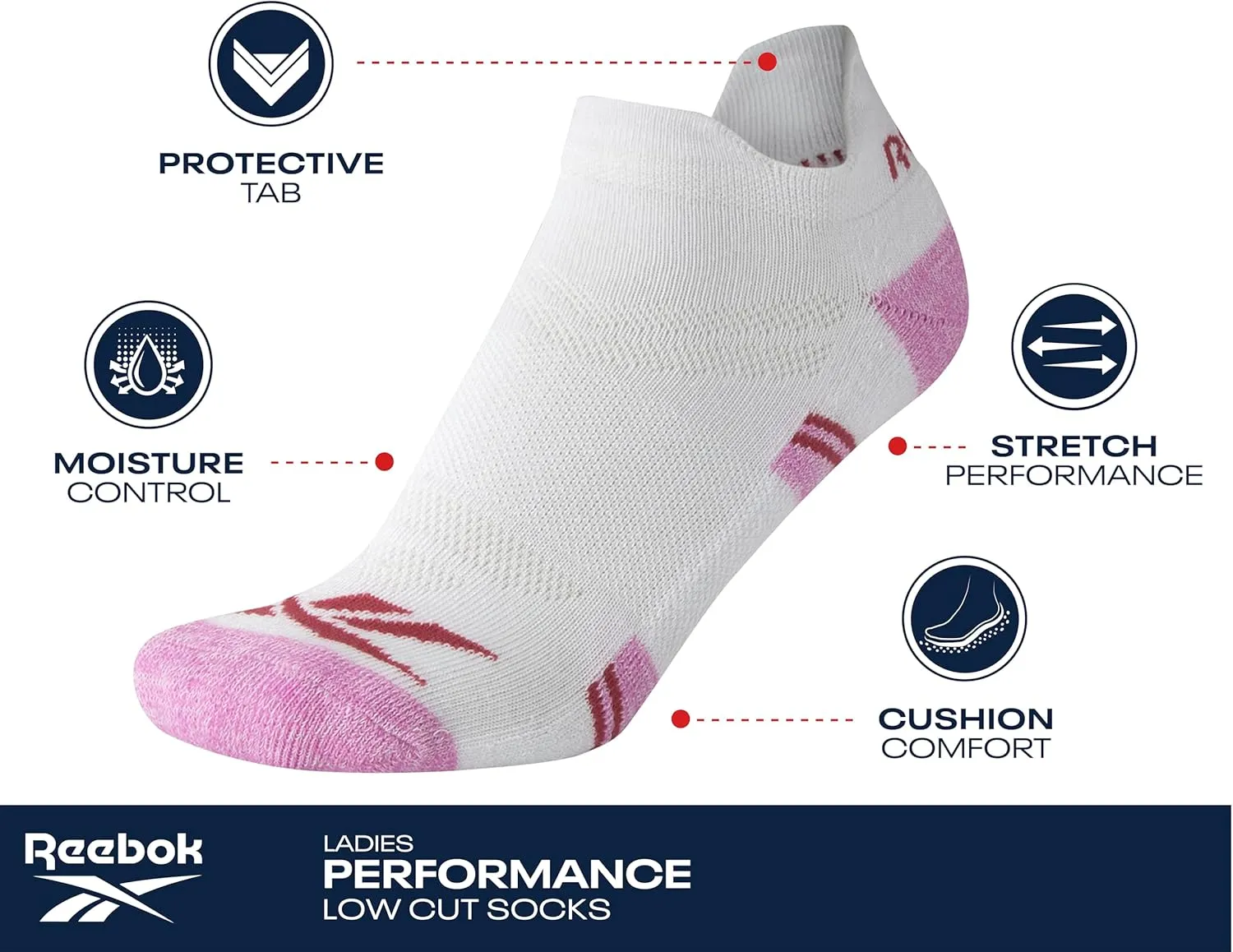 Reebok Womens Low Cut Socks - 6 Pack Cushioned Performance Stretch Moisture Wicking Athletic No Show Socks for Women (4-10)