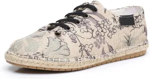 Retro Women's Lace Up Linen Shoes, Fashion Traditional Chinese Flat Heel Casual Footwear, Slip on Soft Breathable Flat Shoes,7,B
