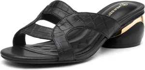 Round Toe Womens Sandals, Open Toe Heeled Mules for Wide Feet