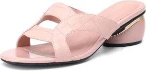 Round Toe Womens Sandals, Open Toe Heeled Mules for Wide Feet