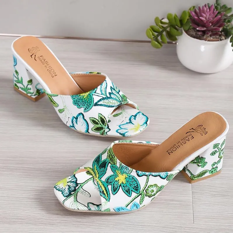 SACFOF Women's Block Heels Mules Peep Toe High Block Chunky Slip On Dress Heel Sandals Wedding Party Evening Pump Slipper