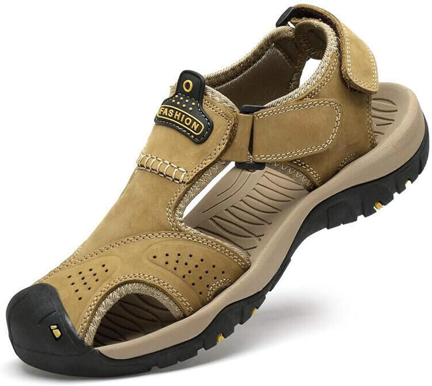 Sandals for Men Summer Comfortable Casual Leather Non-Slip Anti-Kick and Anti-Collision Beach Sandals Protect Toe Cap Fits Better for Your Feets