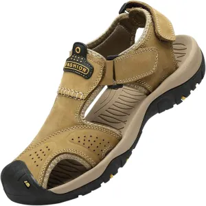 Sandals for Men Summer Comfortable Casual Leather Non-Slip Anti-Kick and Anti-Collision Beach Sandals Protect Toe Cap Fits Better for Your Feets