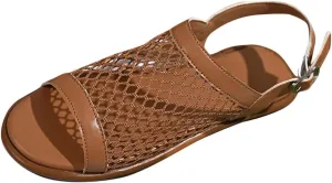 Sandals for Women Casual Slip on Slingback Stylish Open Toe Shoes Mesh Band Flat Mules Summer Dressy Beach Sandals