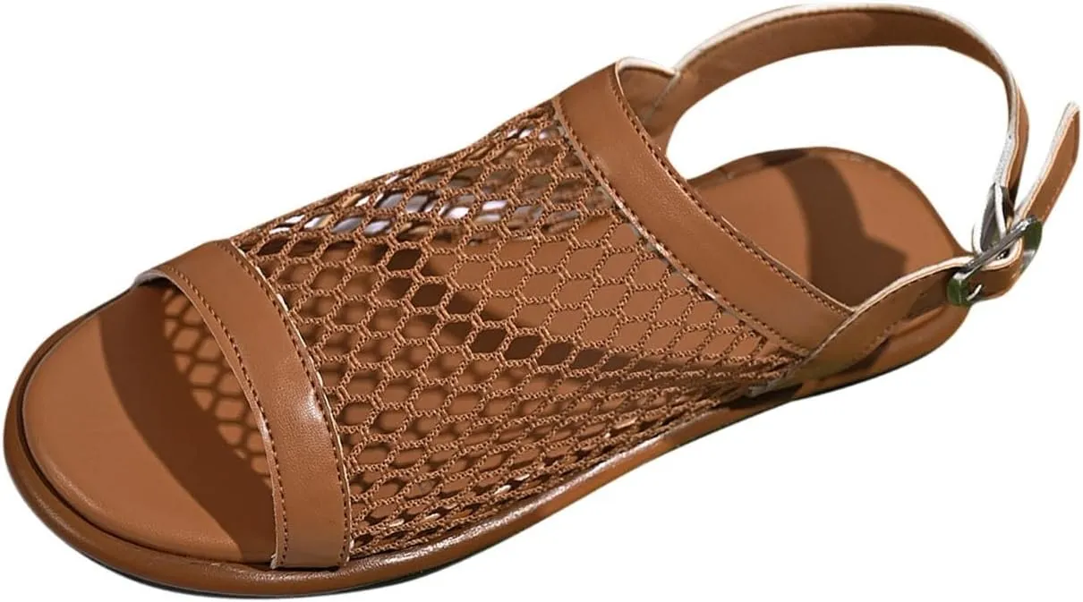 Sandals for Women Casual Slip on Slingback Stylish Open Toe Shoes Mesh Band Flat Mules Summer Dressy Beach Sandals