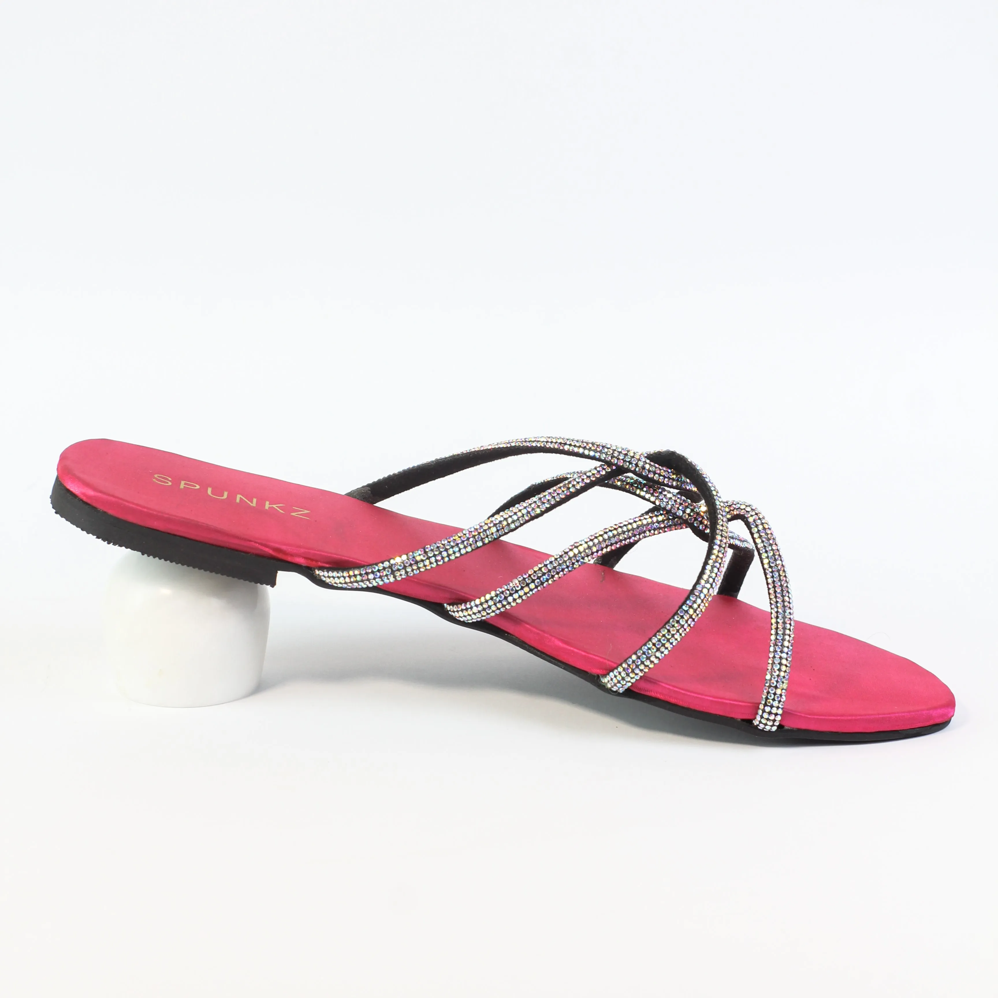 Sandy Pink Rhinestone Diamante Twirl Flat Sandals-11046