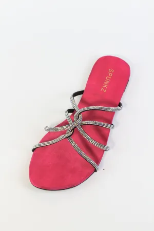 Sandy Pink Rhinestone Diamante Twirl Flat Sandals-11046