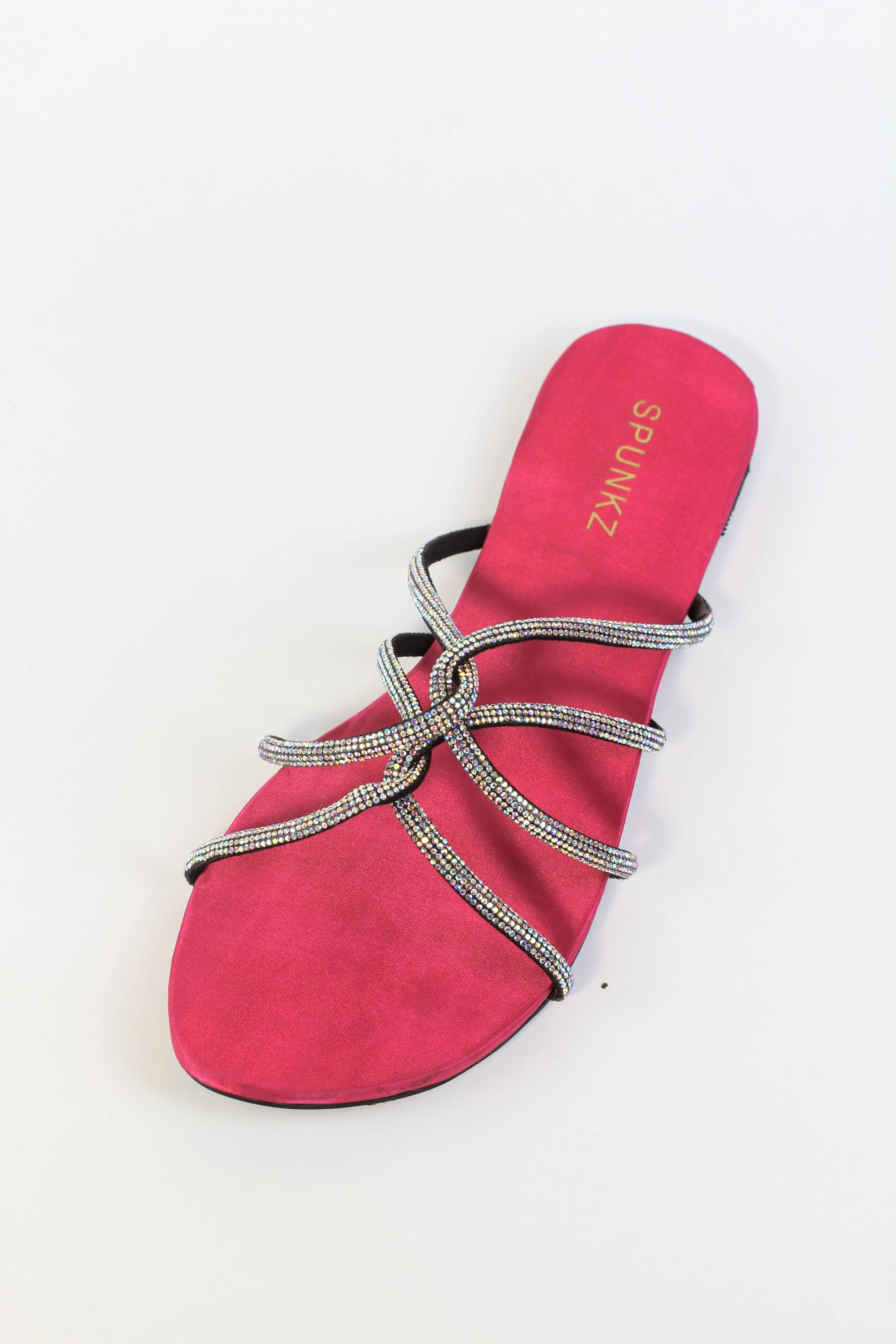 Sandy Pink Rhinestone Diamante Twirl Flat Sandals-11046