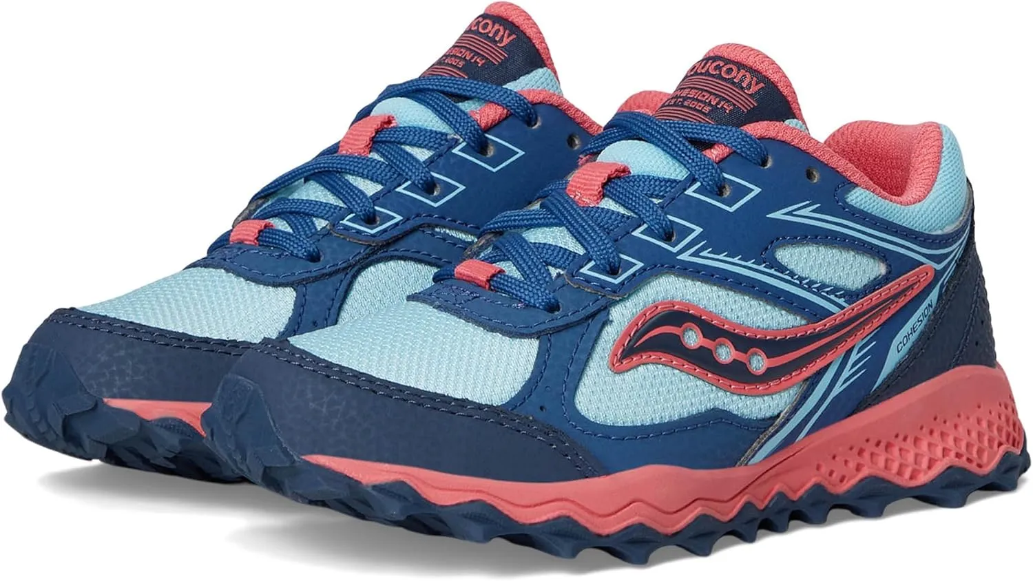 Saucony Cohesion TR14 LTT Trail Running Shoe (Little Big Kid) Sneaker, Aqua/Coral, 11 Wide US Unisex