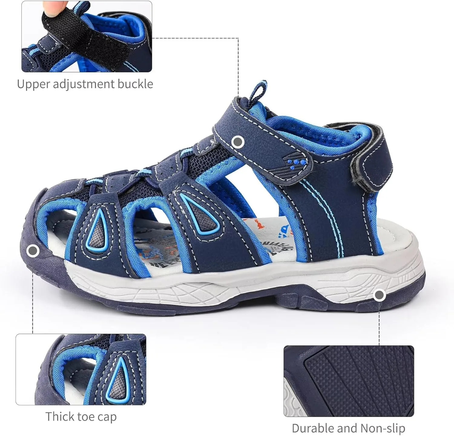 seannel Kids Athletic Sandals Boys and Girls Outdoor Hiking Sports Closed-Toe Sandal Pool Beach Shoes Summer Water shoes