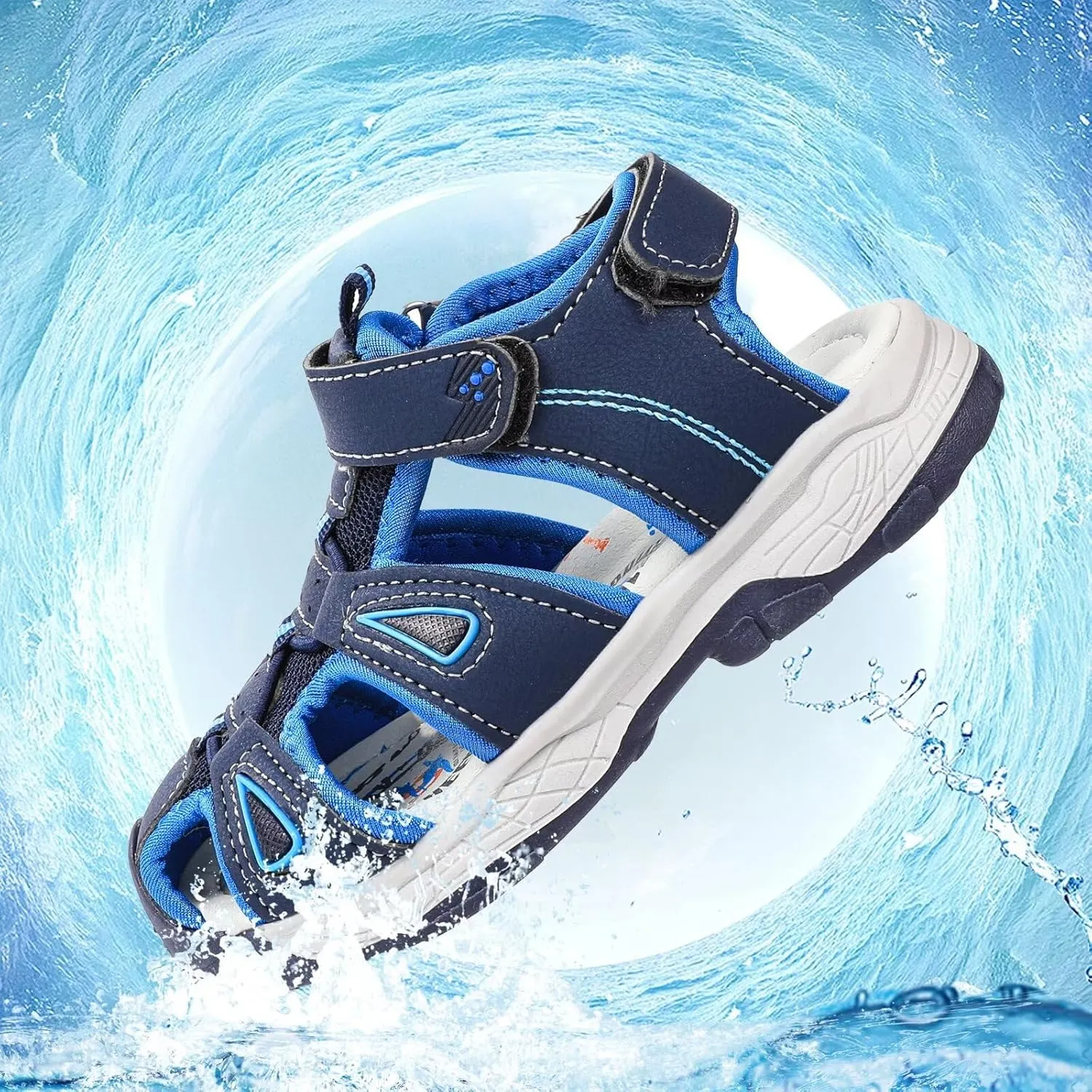 seannel Kids Athletic Sandals Boys and Girls Outdoor Hiking Sports Closed-Toe Sandal Pool Beach Shoes Summer Water shoes