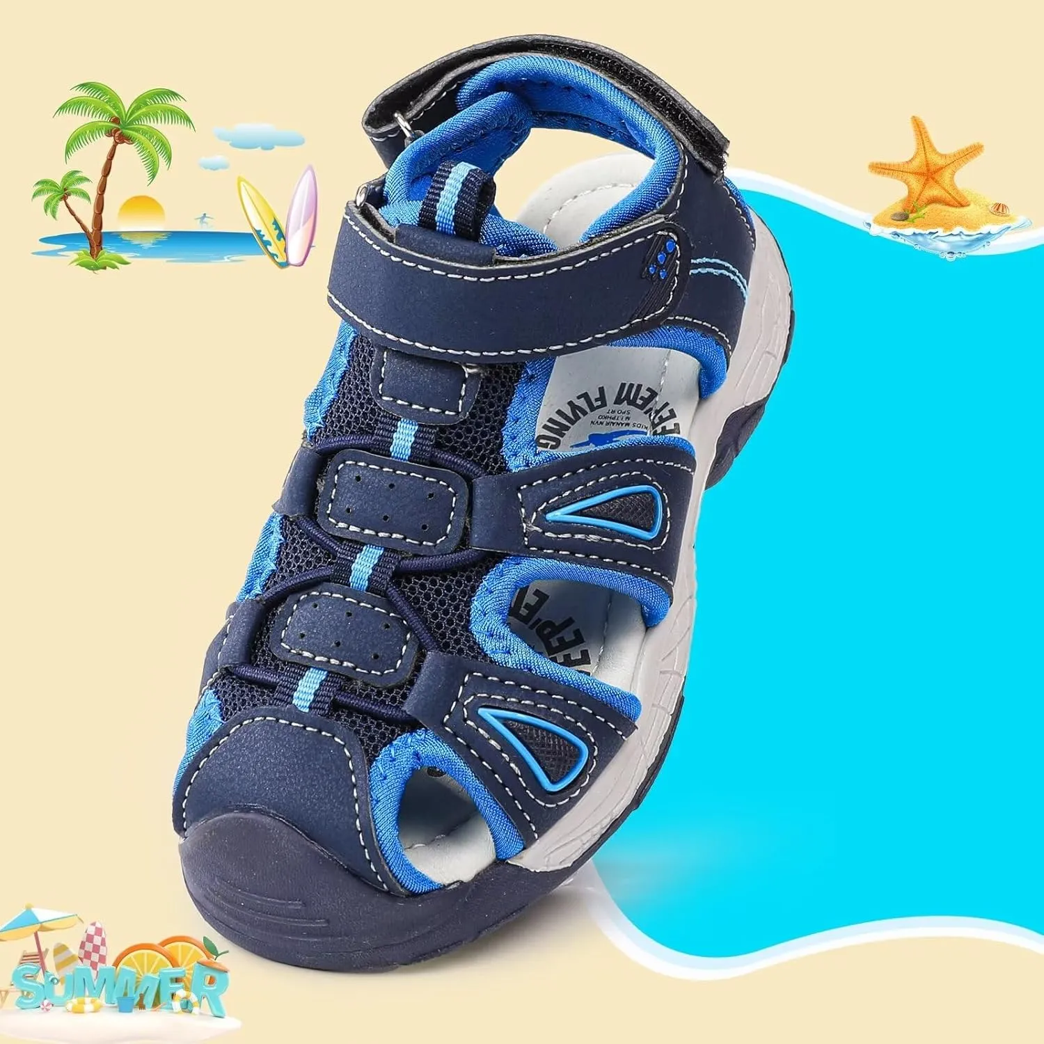 seannel Kids Athletic Sandals Boys and Girls Outdoor Hiking Sports Closed-Toe Sandal Pool Beach Shoes Summer Water shoes