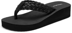 SelenePair Women's Platform Flip Flops Comfortable Arch Support Rhinestone Braid Summer Beach Slide Sandals Soft Woven Strap Slip On Lightweight Casual Walking Thong Sandals