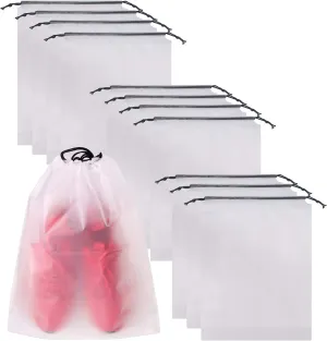 Set of 12 Portable Translucent Shoe Bags for Travel Large Clear Shoes Pouch Storage Organizer with Drawstring for Men and Women