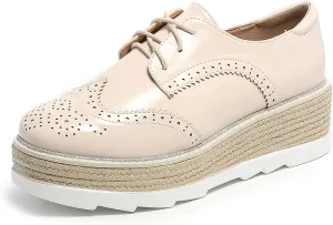 SHEMEE Women's Platform Heels Wedge Lace Up Oxfords Pumps Retro Wingtip High Heels Round Toe British Style Brogues Leisure Sneaker Shoes