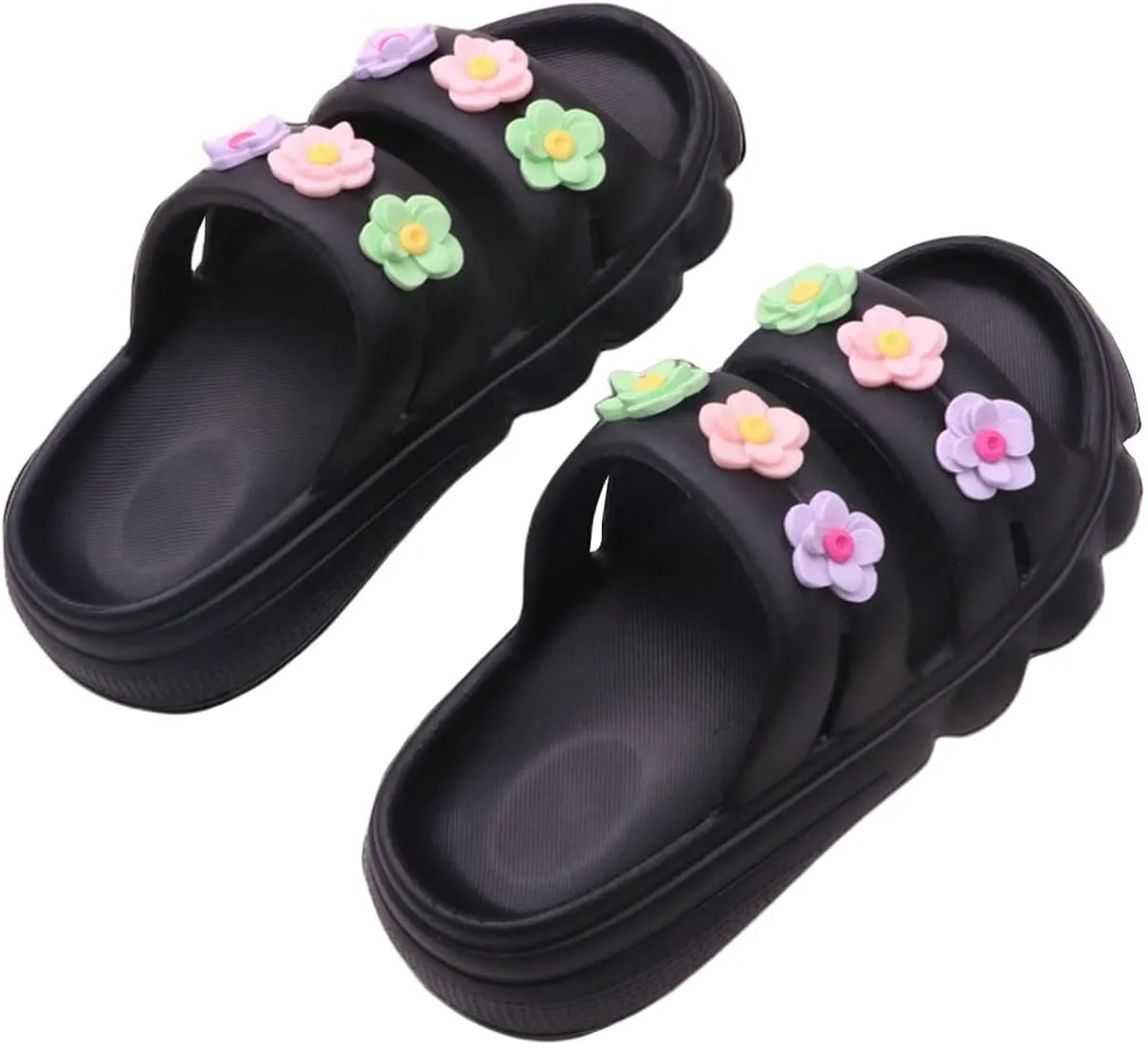 SHENHE Girl's EVA Double Strap Slip on Slides Slippers Open Toe Summer Vacation Flat Sandals