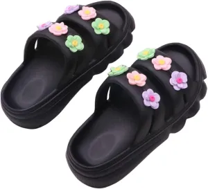 SHENHE Girl's EVA Double Strap Slip on Slides Slippers Open Toe Summer Vacation Flat Sandals