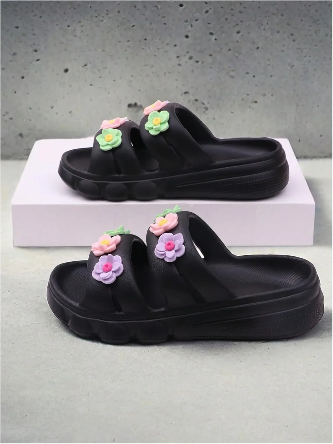 SHENHE Girl's EVA Double Strap Slip on Slides Slippers Open Toe Summer Vacation Flat Sandals