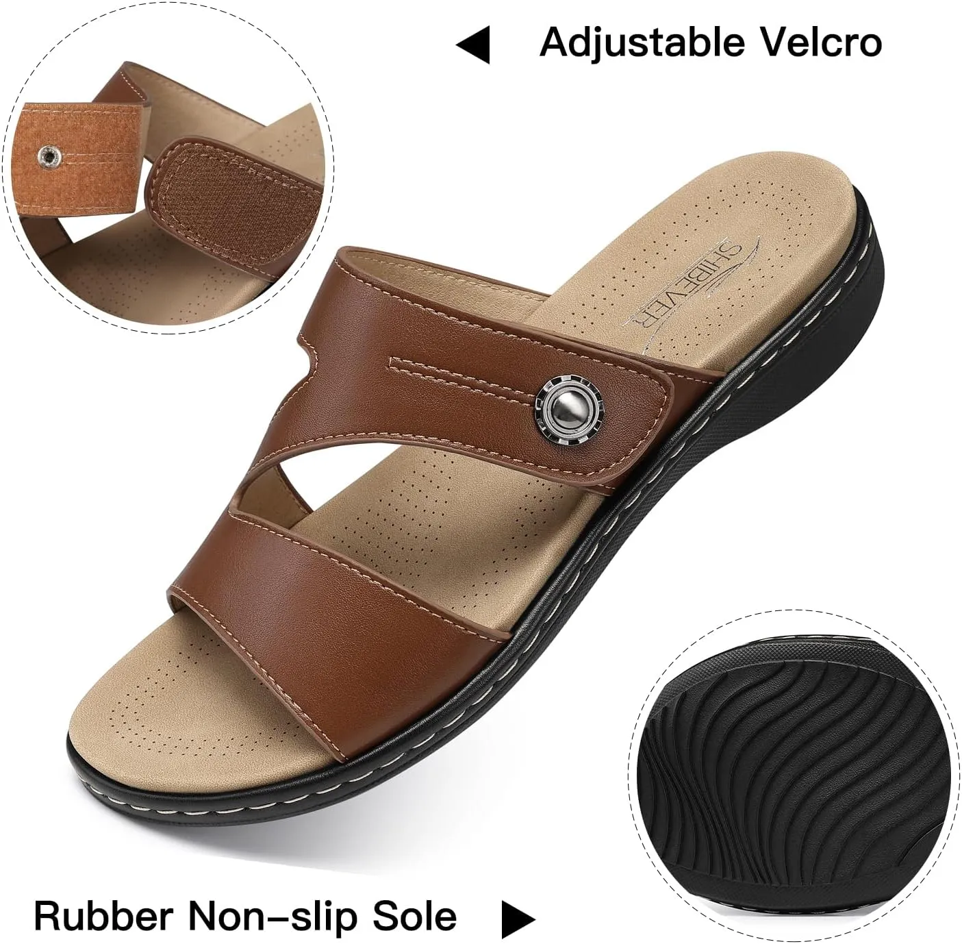 SHIBEVER Flat Sandals For Women Dressy: Comfortable Summer - Slip On Arch Support Flats Sandal