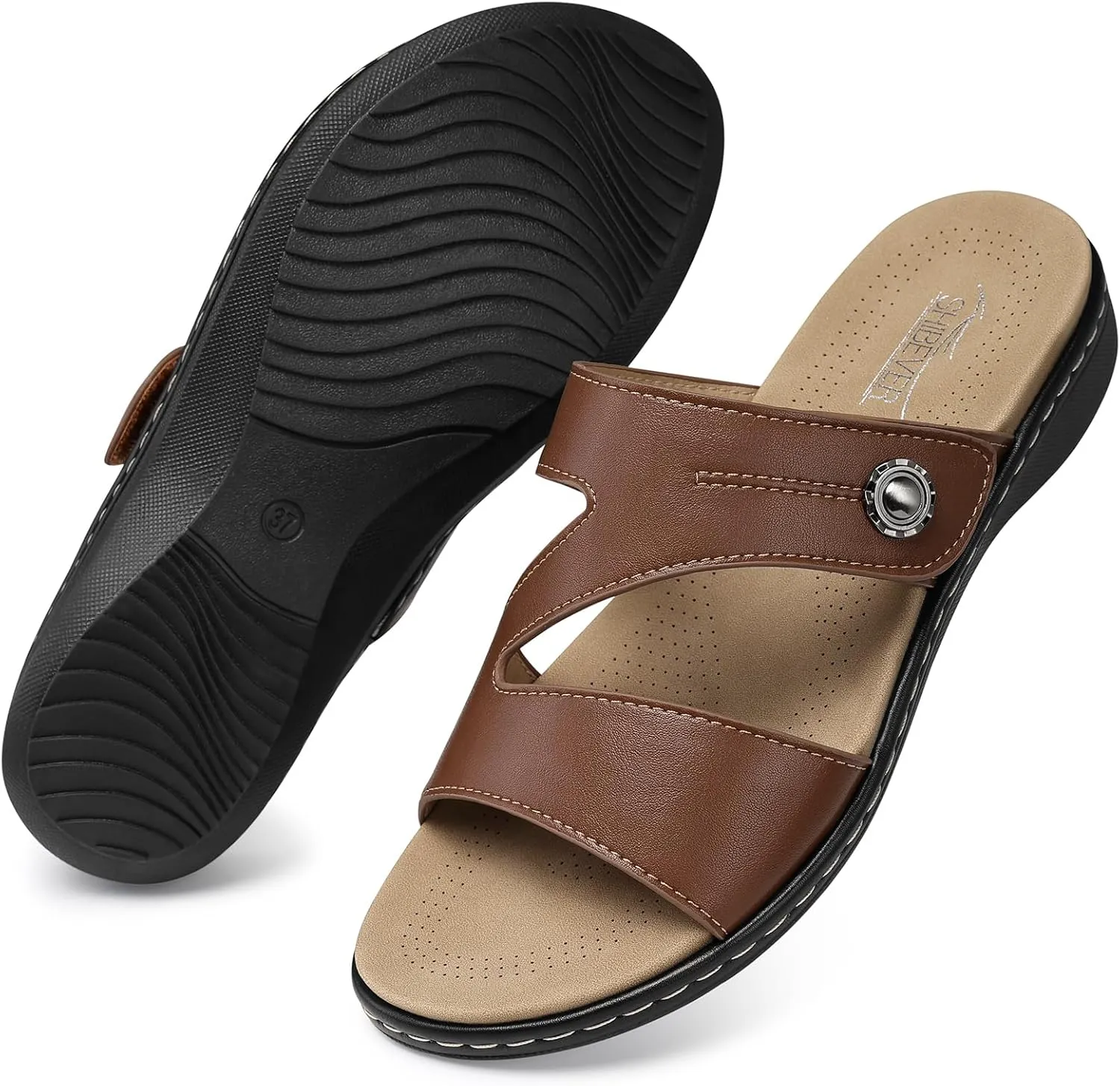 SHIBEVER Flat Sandals For Women Dressy: Comfortable Summer - Slip On Arch Support Flats Sandal