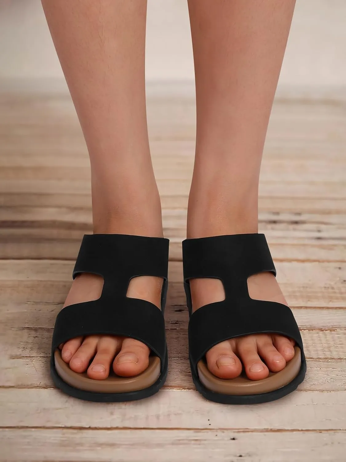 SHIBEVER Flat Sandals for Women Dressy: Summer Arch Support Comfortable Slip On Slide Sandal