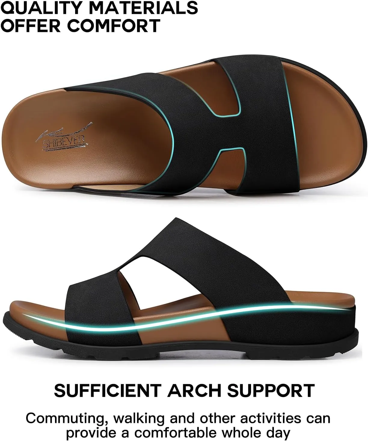 SHIBEVER Flat Sandals for Women Dressy: Summer Arch Support Comfortable Slip On Slide Sandal