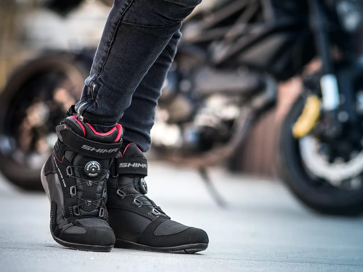 SHIMA EXO Vented Lady, Motorcycle Shoes for Women - Breathable, Reinforced Street Riding Shoes with ATOP Closure System, Ankle Support, Anti-Slip Sole, Gear Pad (Black, 8,5)