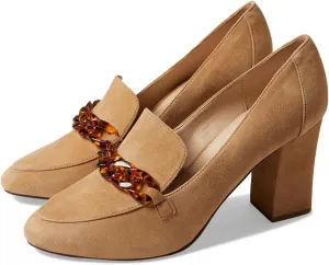 SHODENSE Women Chunky High Heel Chain Loafers Round Toe Suede Slip On Loafer Pumps 3 Inch Block Heel Oxford Loafer Shoes Casual Office Ladies Dress Shoes Comfort Vintage Classic 4-11 M US