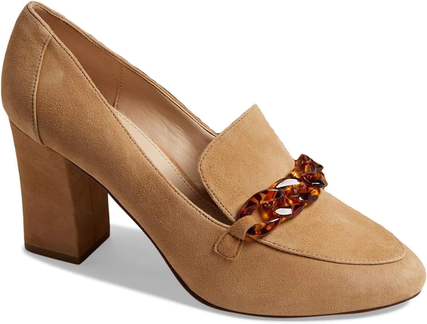 SHODENSE Women Chunky High Heel Chain Loafers Round Toe Suede Slip On Loafer Pumps 3 Inch Block Heel Oxford Loafer Shoes Casual Office Ladies Dress Shoes Comfort Vintage Classic 4-11 M US